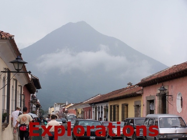 Antigua street with volcano_WM