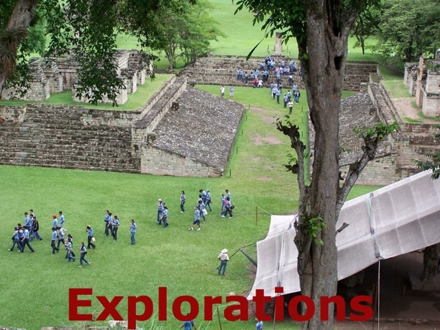 Copan ballcourt with students walking_WM